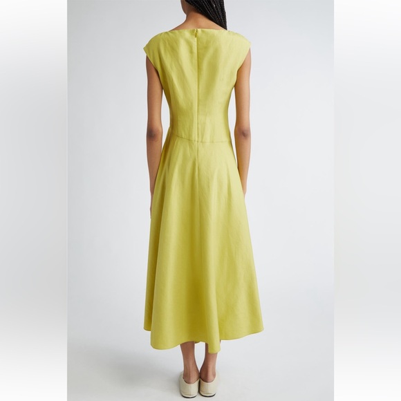 NWT Lafayette 148 New York Silk Linen Draped Wrap Dress Chartreuse Size 8 - Picture 2 of 14
